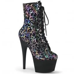 Pleaser ADORE-1020LP Pewter Leopard Print Holo Boot