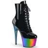 Pleaser ADORE-1020RC Black Patent/Rainbow Chrome Ankle Boot