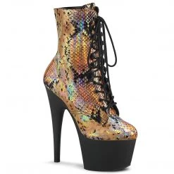 Pleaser Boots ADORE-1020SP Gold Holo Snake Print Ankle Boot