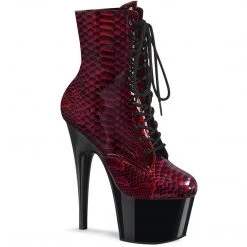 Pleaser Boots ADORE-1020SP Red Snake Print Patent/Black Ankle Boot