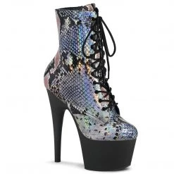 Pleaser ADORE-1020SP Silver Holo Snake Print Ankle Boot