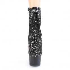 Pleaser ADORE-1020SPLAT Black Velvet-Silver Holo Ankle Boot