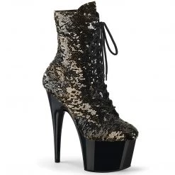 Pleaser ADORE-1020SQ Black-Gold Flip Sequins/Black Ankle Boot