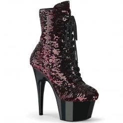 Pleaser ADORE-1020SQ Black-Red Flip Sequins/Black Ankle Boot Boots