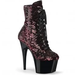 Pleaser ADORE-1020SQ Black-Red Flip Sequins/Black Ankle Boot Boots