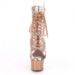 Pleaser ADORE-1020SQ Rose Gold-Silver Flip Sequins/RoyalGold Matte Ankle Boot Boots
