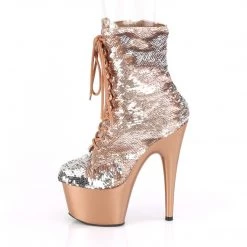 Pleaser ADORE-1020SQ Rose Gold-Silver Flip Sequins/RoyalGold Matte Ankle Boot Boots