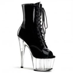 Pleaser ADORE-1021 Black Patent/Clear Ankle Boot