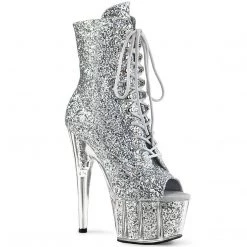 Pleaser ADORE-1021G Silver Glitter/Silver Gliteer Ankle Boot