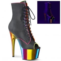Pleaser New Arrivals ADORE-1021RC-02 Black Faux Leather/Rainbow Chrome Ankle Boot