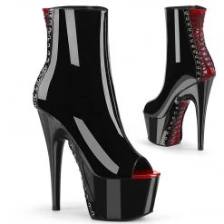 Pleaser Boots ADORE-1025 Black-Red Patent/Black Ankle Boot