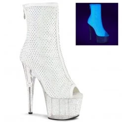 Pleaser ADORE-1031GM White Fabric-Rhinestone/Clear Ankle Boot