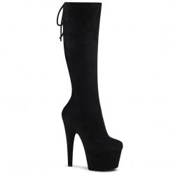 Pleaser Boots ADORE-2008 Black Stretch Faux Suede/ Black Faux Suede Knee Boot