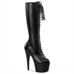 Pleaser ADORE-2023 Black Stretch Faux Leather Knee Boot Boots