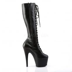 Pleaser ADORE-2023 Black Stretch Faux Leather Knee Boot Boots