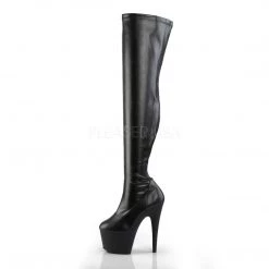 Pleaser Boots ADORE-3000 Black Stretch Faux Leather Thigh Boot
