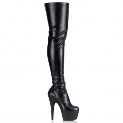 Pleaser Boots ADORE-3000 Black Stretch Faux Leather Thigh Boot