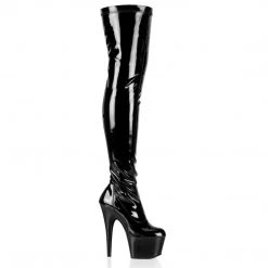 Pleaser ADORE-3000 Black Stretch Patent Thigh Boot New Arrivals