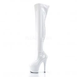 Pleaser New Arrivals ADORE-3000 White Stretch Patent/White Thigh Boot 10 Pleaser New Arrivals ADORE-3000 White Stretch Patent/White Thigh Boot