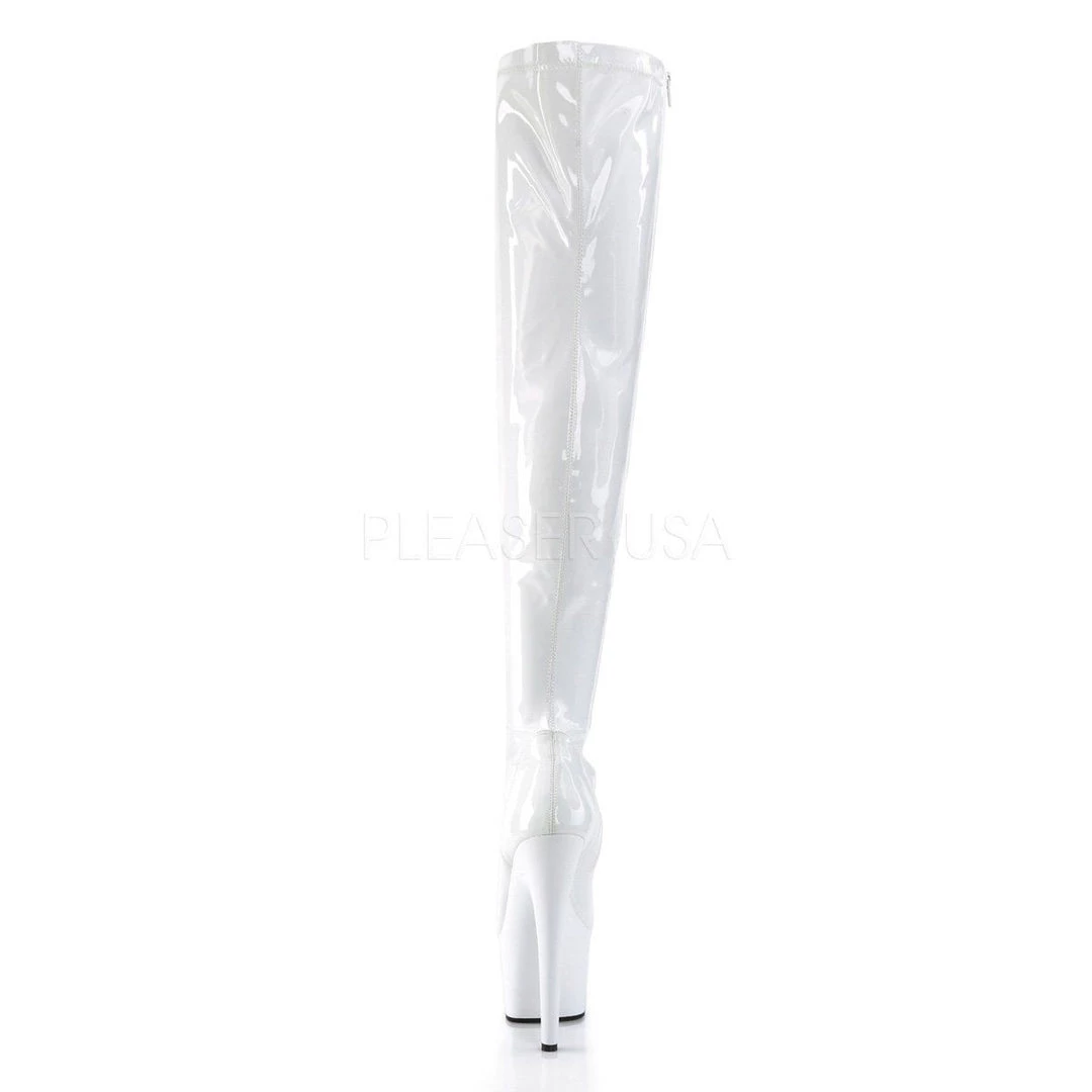 Pleaser New Arrivals ADORE-3000 White Stretch Patent/White Thigh Boot 6 Pleaser New Arrivals ADORE-3000 White Stretch Patent/White Thigh Boot