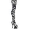 Pleaser Boots ADORE-3000DP White-Black Stretch Fabric/White-Black Fabric Thigh Boot