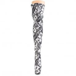 Pleaser Boots ADORE-3000DP White-Black Stretch Fabric/White-Black Fabric Thigh Boot
