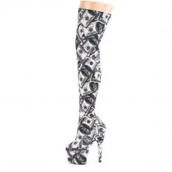 Pleaser Boots ADORE-3000DP White-Black Stretch Fabric/White-Black Fabric Thigh Boot
