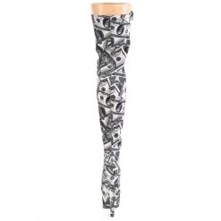 Pleaser Boots ADORE-3000DP White-Black Stretch Fabric/White-Black Fabric Thigh Boot
