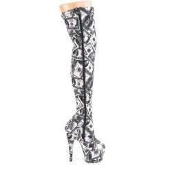 Pleaser Boots ADORE-3000DP White-Black Stretch Fabric/White-Black Fabric Thigh Boot