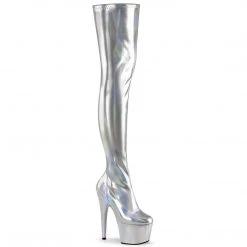 Pleaser Boots ADORE-3000HWR Silver Stretch Holo/Silver Holo Thigh Boot
