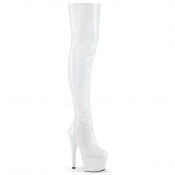 Pleaser ADORE-3000HWR White Stretch Holo/White Holo Thigh Boot