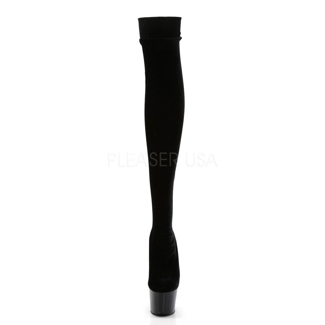 Pleaser ADORE-3002 Black Stretch Velvet/Black Thigh Boot Boots 4 Pleaser ADORE-3002 Black Stretch Velvet/Black Thigh Boot Boots