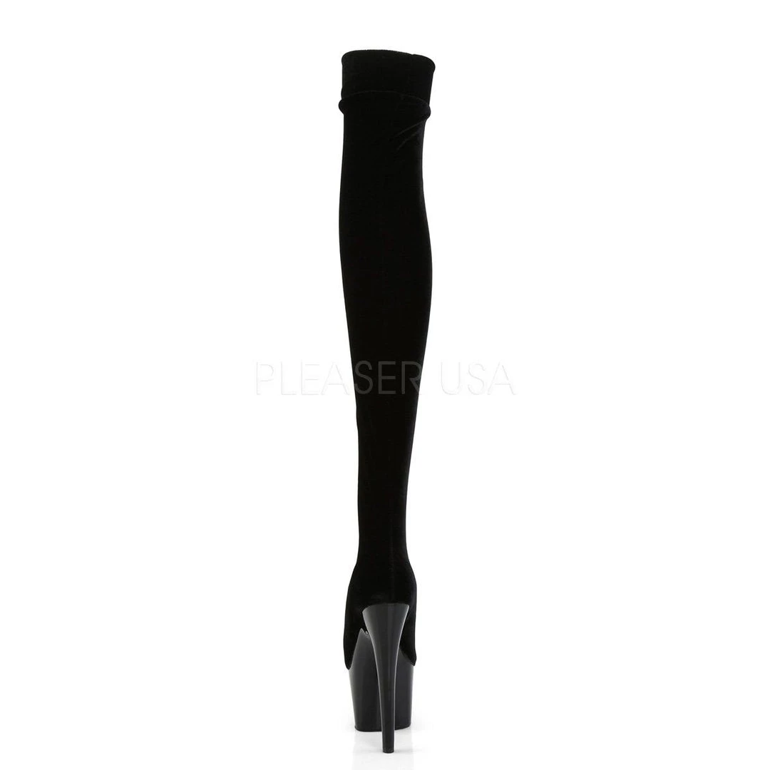 Pleaser ADORE-3002 Black Stretch Velvet/Black Thigh Boot Boots 6 Pleaser ADORE-3002 Black Stretch Velvet/Black Thigh Boot Boots