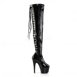 Pleaser ADORE-3063 Black Stretch Patent Thigh Boot