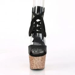 Pleaser ADORE-700-14LG Black Faux Leather/Rose Gold Multi Glitter Platform Sandal Shoes