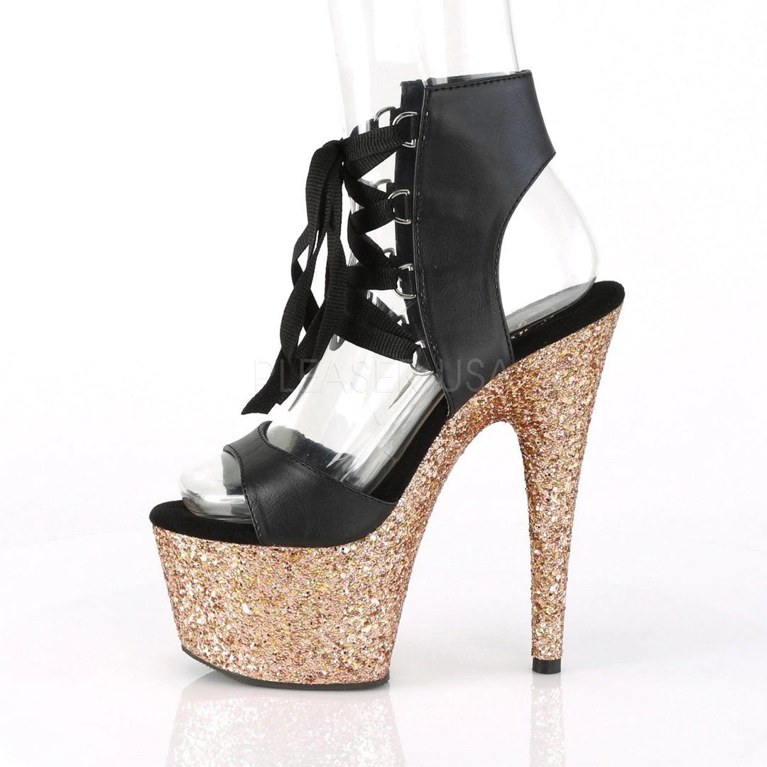 Pleaser ADORE-700-14LG Black Faux Leather/Rose Gold Multi Glitter Platform Sandal Shoes 5 Pleaser ADORE-700-14LG Black Faux Leather/Rose Gold Multi Glitter Platform Sandal Shoes