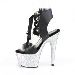 Pleaser ADORE-700-14LG Black Faux Leather/Silver Multi Glitter Platform Sandal