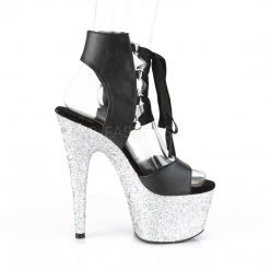 Pleaser ADORE-700-14LG Black Faux Leather/Silver Multi Glitter Platform Sandal