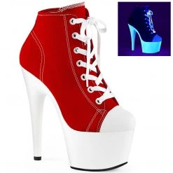 Pleaser ADORE-700SK-02 Red Canvas/Neon White Sneaker Heels Platform Boots
