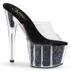 Pleaser ADORE-701CG Clear/Black Confetti Glitter Slide Shoes
