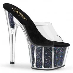 Pleaser ADORE-701CG Clear/Black Confetti Glitter Slide Shoes