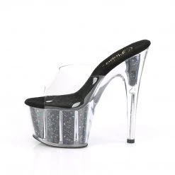 Pleaser ADORE-701CG Clear/Black Confetti Glitter Slide Shoes
