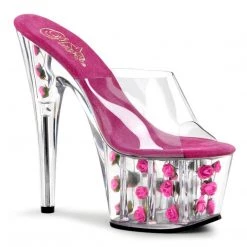 Pleaser Shoes ADORE-701FL Clear/Hot Pink Flowers Slide