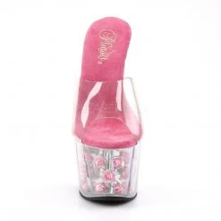 Pleaser Shoes ADORE-701FL Clear/Hot Pink Flowers Slide