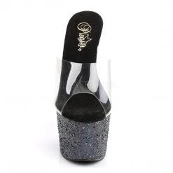 Pleaser Shoes ADORE-701LG Clear/Black Holo Glitter Slide