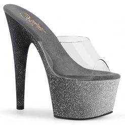 Pleaser Shoes ADORE-701OMBRE Clear/Silver-Black Ombre Mini Glitter Slide