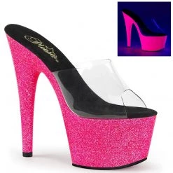 Pleaser ADORE-701UVG Clear/Neon Hot Pink Glitter Slide