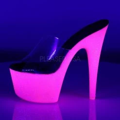 Pleaser ADORE-701UVG Clear/Neon Hot Pink Glitter Slide
