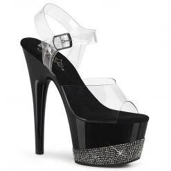 Pleaser ADORE-708-3 Clear/Black-Pewter Rhinestone Platform Sandal Shoes