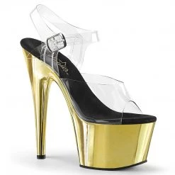 Pleaser ADORE-708 Clear/Gold Chrome Platform Sandal Shoes